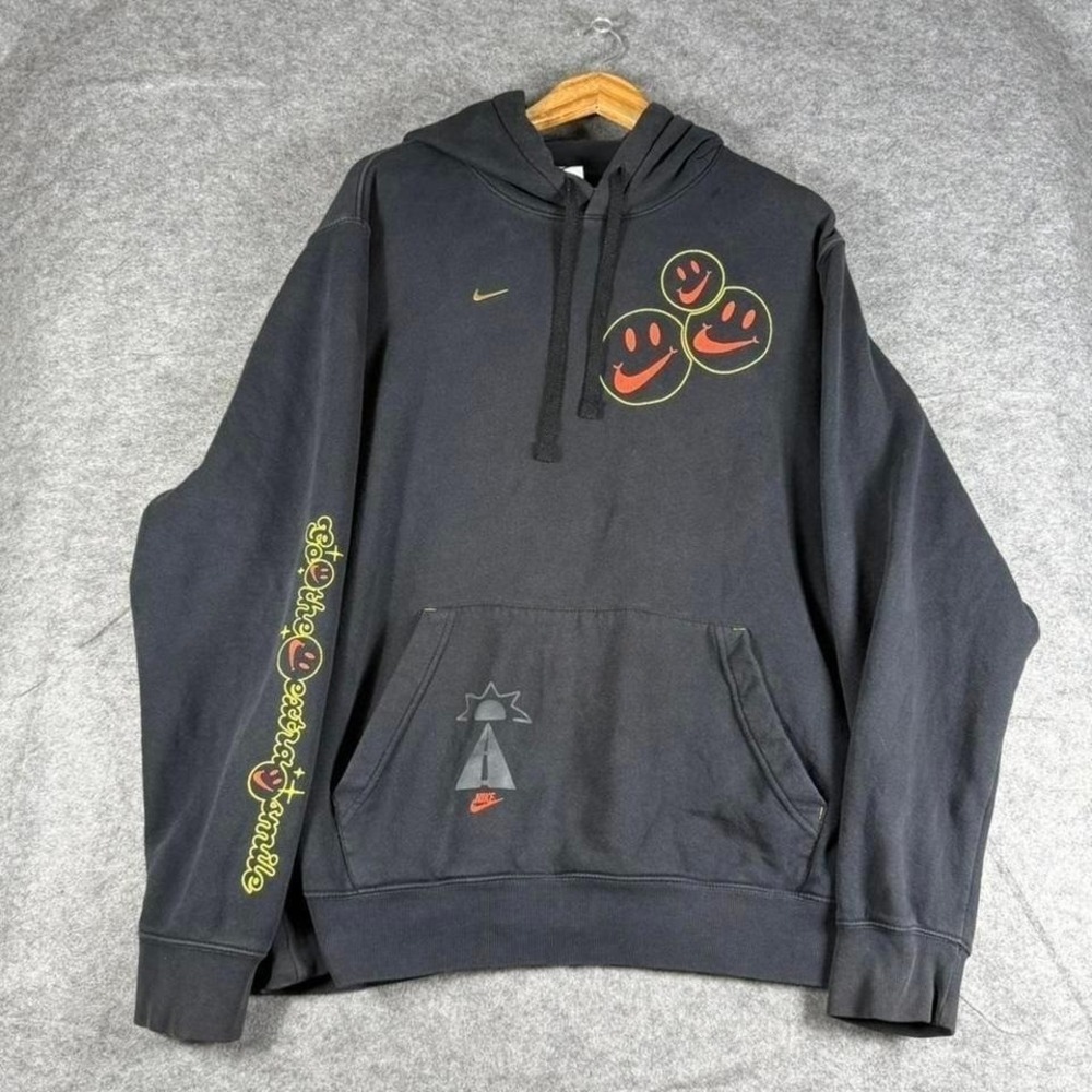 Nike Go The Extra Smile Hoodie Black Distressed Smiley Graphic XL Streetwear